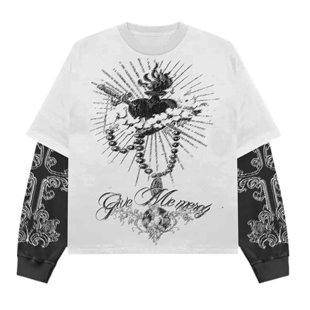 Goth Shirt Gothic Shirt Fake Two-Piece Alternative Clothing Goth Long Sleeve Top Grunge Clothes