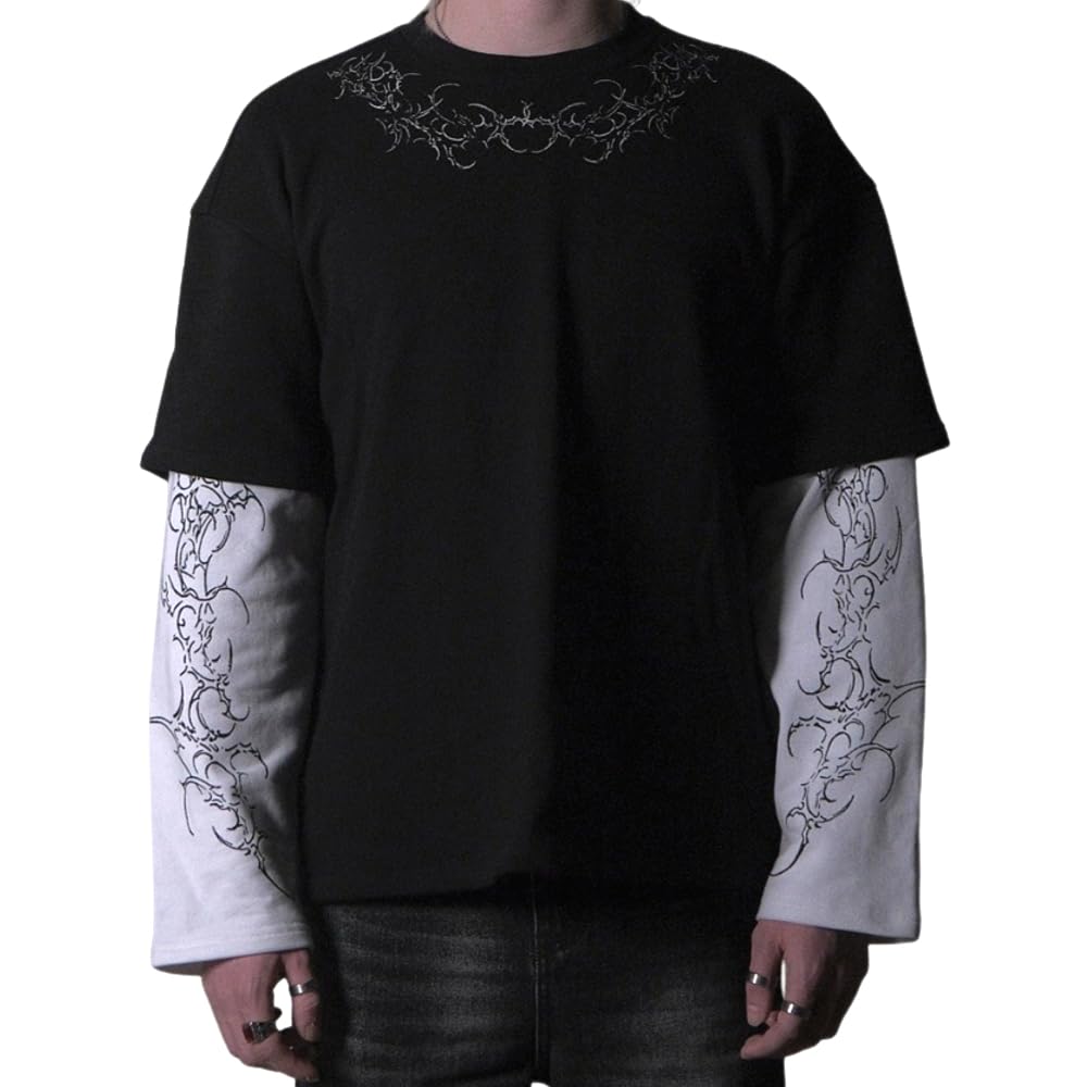 Goth Shirt Gothic Shirt Fake Two-Piece Alternative Clothing Goth Long Sleeve Top Grunge Clothes