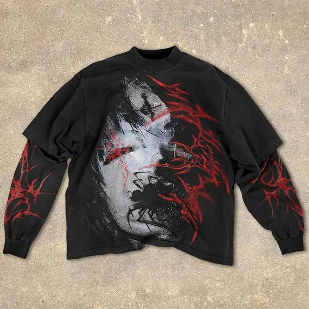 Goth Shirt Gothic Shirt Fake Two-Piece Alternative Clothing Goth Long Sleeve Top Grunge Clothes