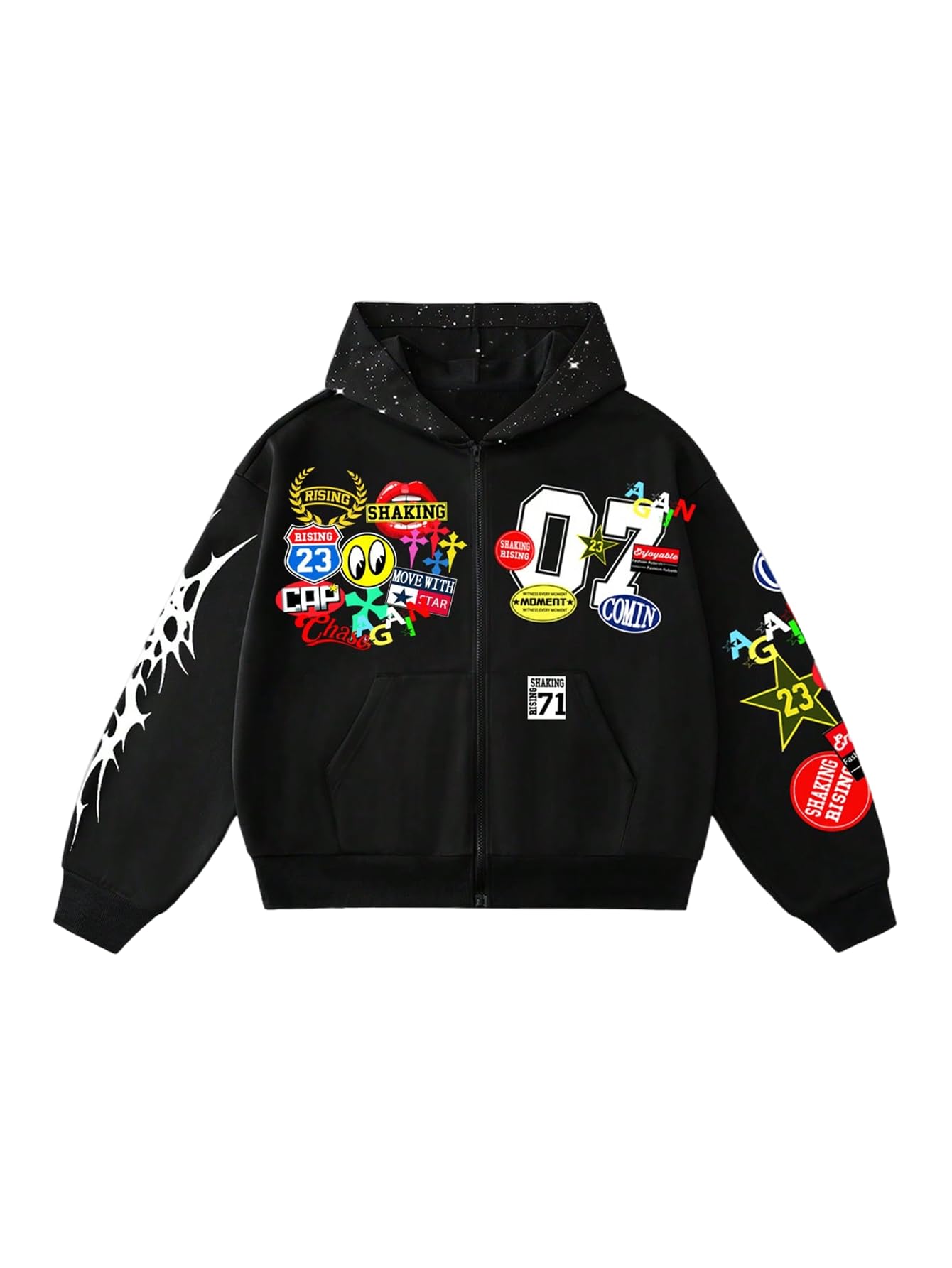 SOLY HUX Men's Graphic Oversized Hoodies Y2k Zip Up Long Sleeve Hooded Sweatshirt Jacket Streetwear