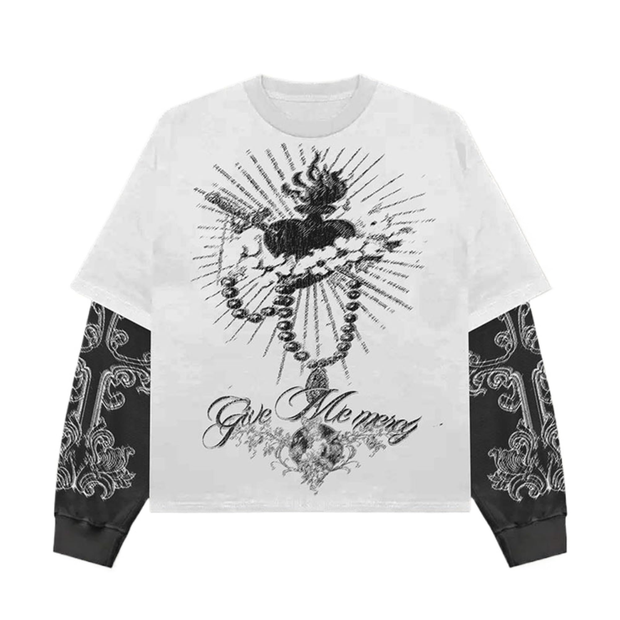 Goth Shirt Gothic Shirt Fake Two-Piece Alternative Clothing Goth Long Sleeve Top Grunge Clothes