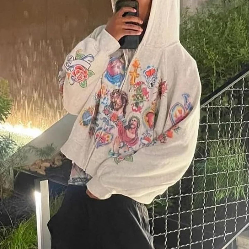 Grunge Vintage Clothes Y2k Zip Up Hoodie Streetwear Men Women Graphic Oversized Rapper Hooded Sweatshirts