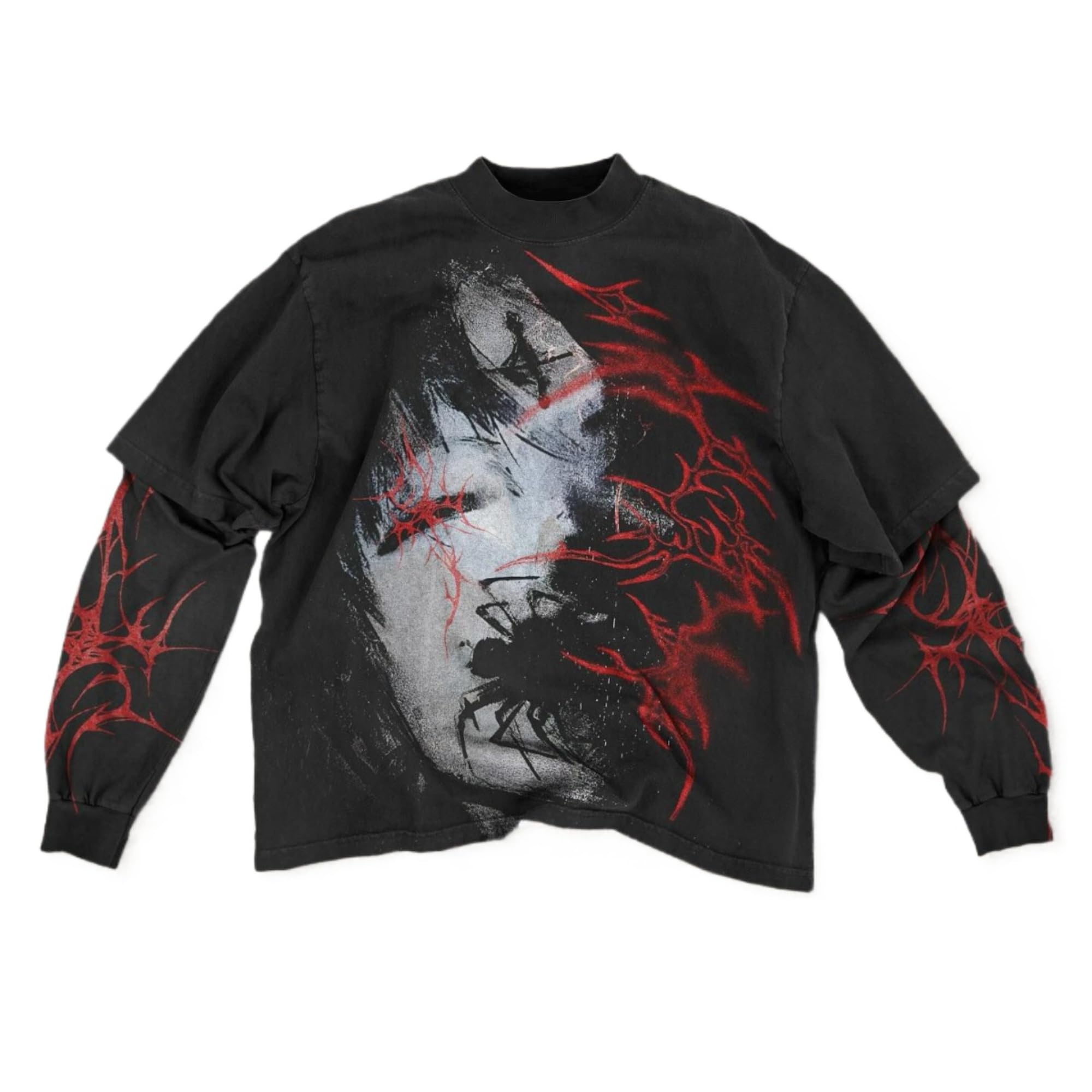 Goth Shirt Gothic Shirt Fake Two-Piece Alternative Clothing Goth Long Sleeve Top Grunge Clothes