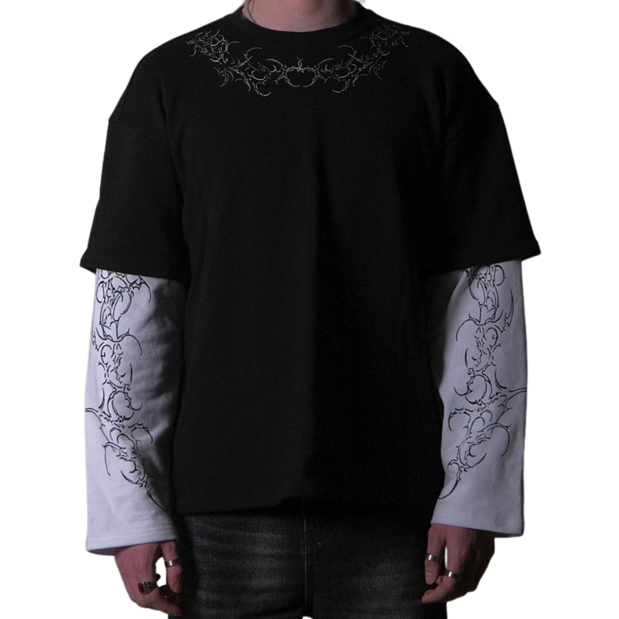 Goth Shirt Gothic Shirt Fake Two-Piece Alternative Clothing Goth Long Sleeve Top Grunge Clothes