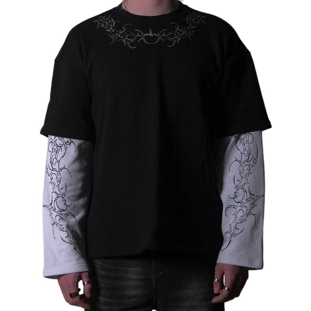 Goth Shirt Gothic Shirt Fake Two-Piece Alternative Clothing Goth Long Sleeve Top Grunge Clothes