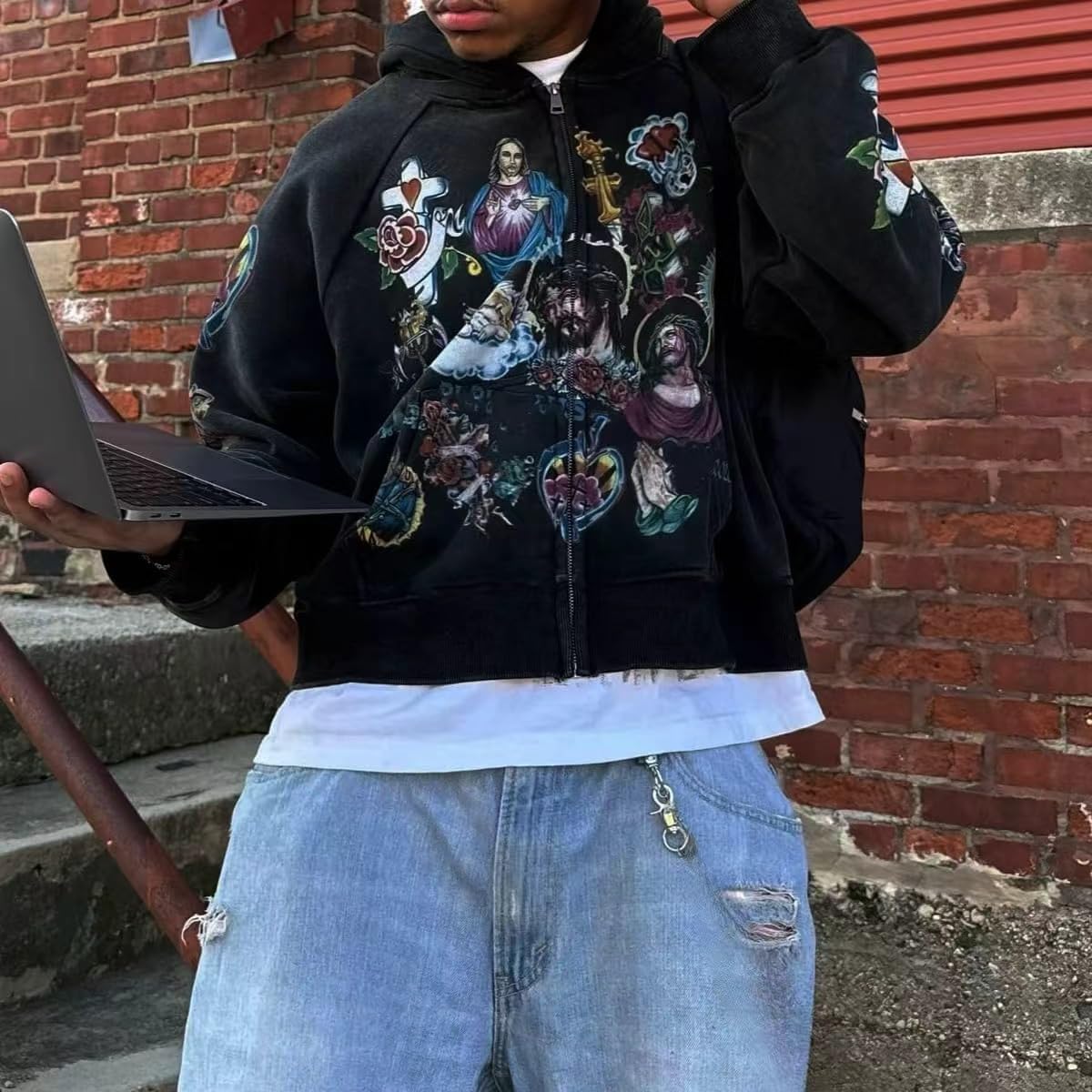 Grunge Vintage Clothes Y2k Zip Up Hoodie Streetwear Men Women Graphic Oversized Rapper Hooded Sweatshirts