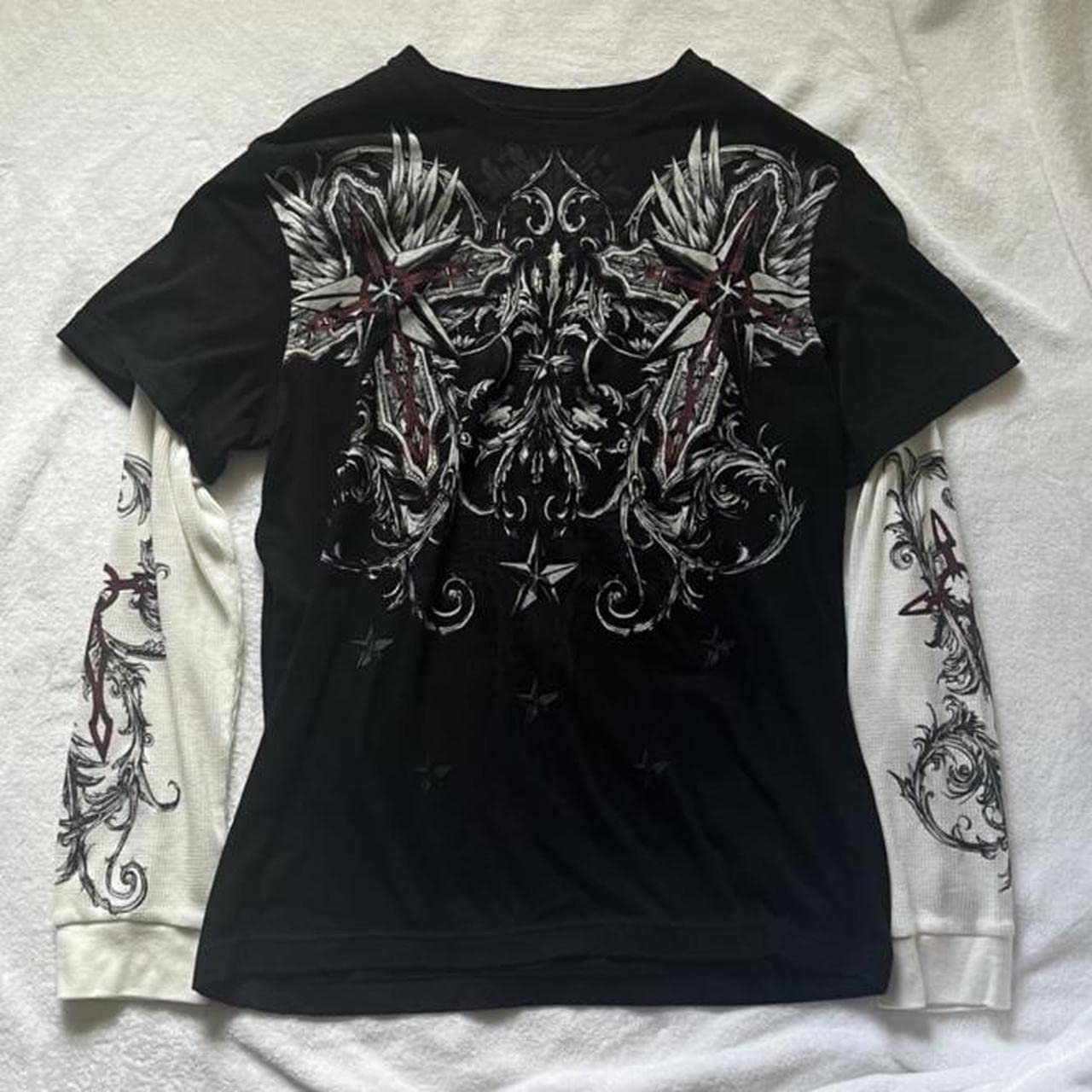 Goth Shirt Gothic Shirt Fake Two-Piece Alternative Clothing Goth Long Sleeve Top Grunge Clothes