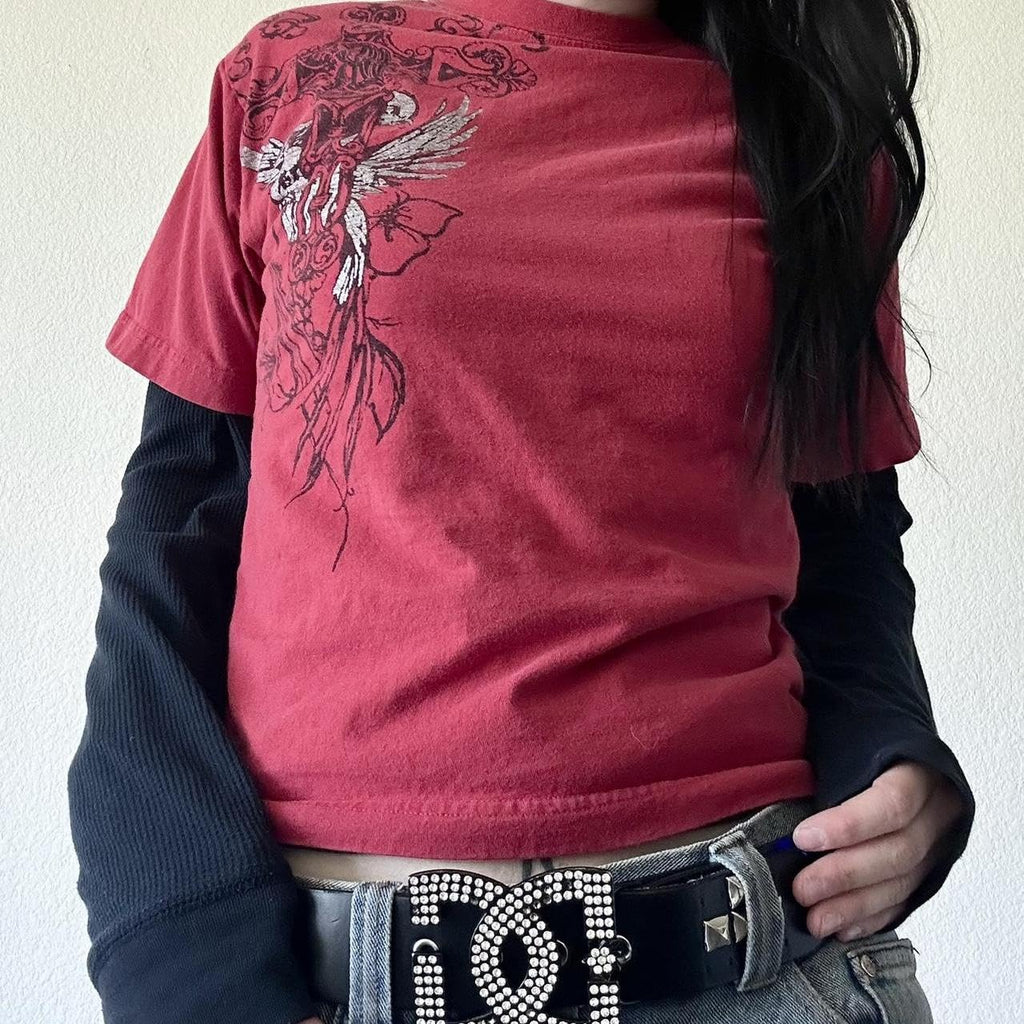 Goth Shirt Gothic Shirt Fake Two-Piece Alternative Clothing Goth Long Sleeve Top Grunge Clothes