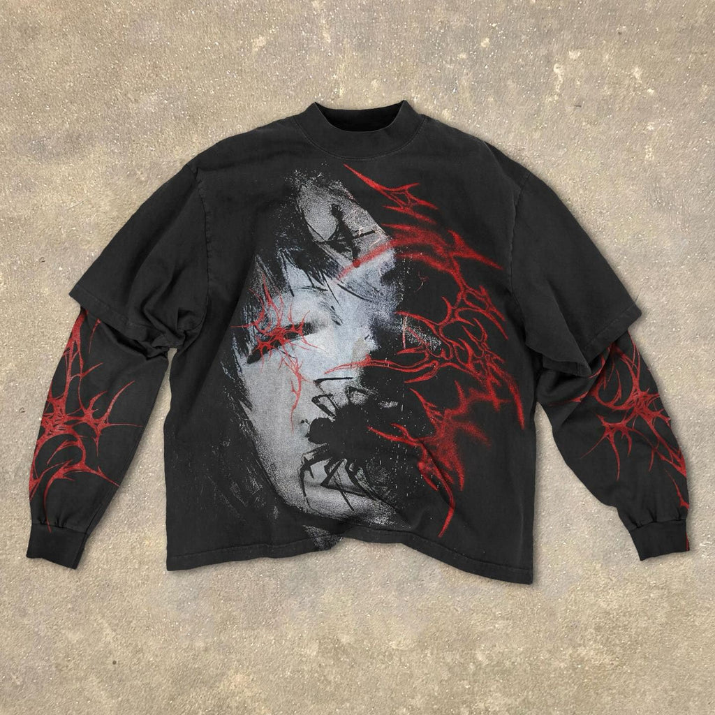 Goth Shirt Gothic Shirt Fake Two-Piece Alternative Clothing Goth Long Sleeve Top Grunge Clothes