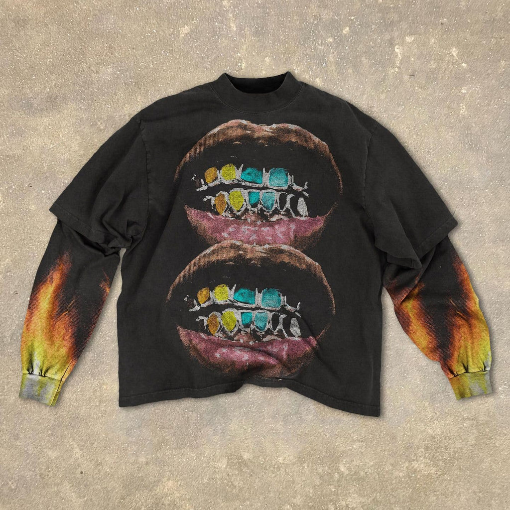 Goth Shirt Gothic Shirt Fake Two-Piece Alternative Clothing Goth Long Sleeve Top Grunge Clothes