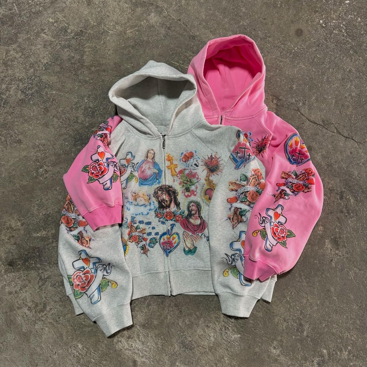 Grunge Vintage Clothes Y2k Zip Up Hoodie Streetwear Men Women Graphic Oversized Rapper Hooded Sweatshirts