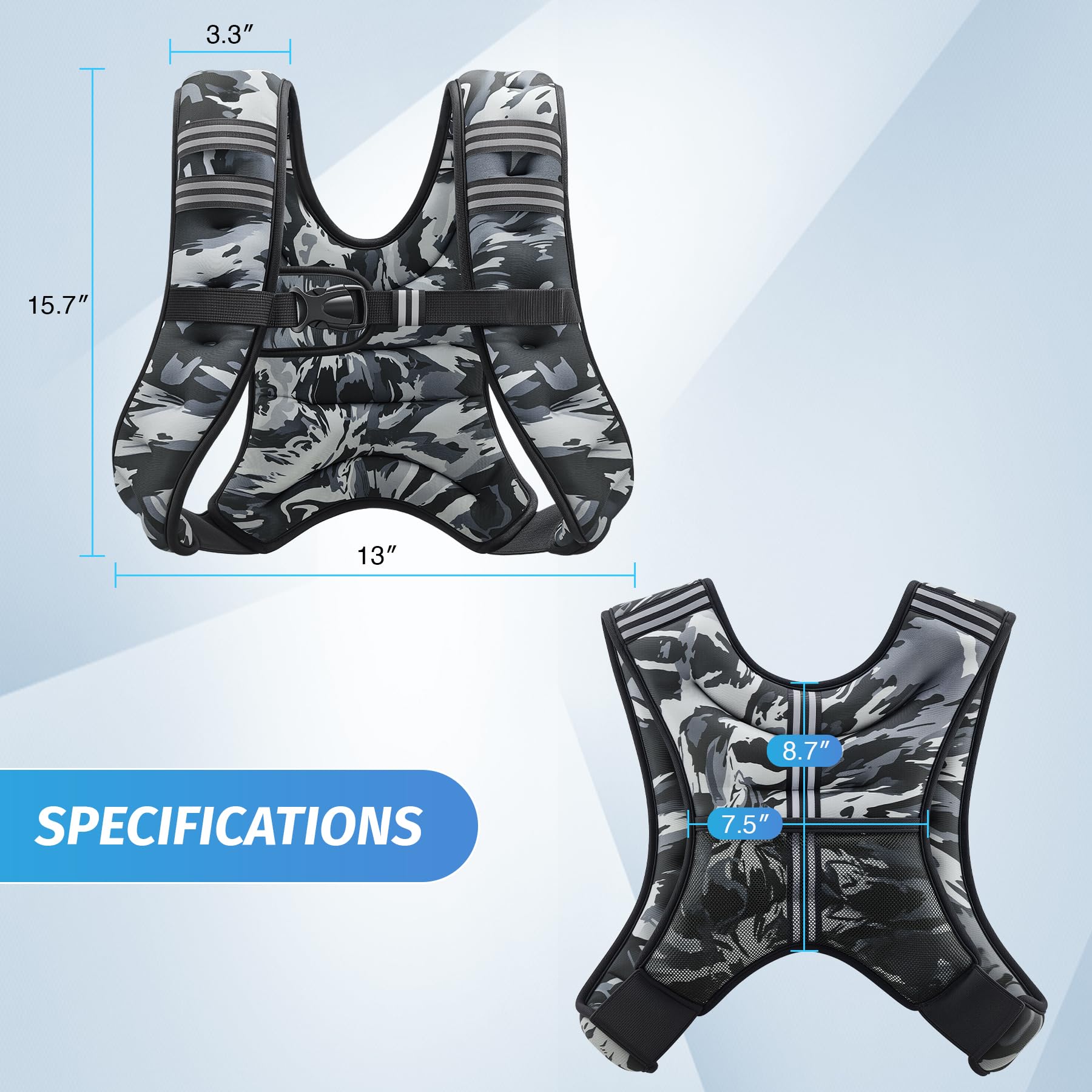 ZELUS Weighted Vest, 6lb/8lb/12lb/16lb/20lb/25lb/30lb Weight Vest with Reflective Stripe for Workout, Strength Training, Running, Fitness, Muscle Building, Weight Loss, Weightlifting