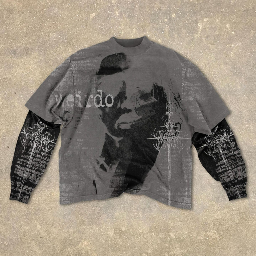 Goth Shirt Gothic Shirt Fake Two-Piece Alternative Clothing Goth Long Sleeve Top Grunge Clothes