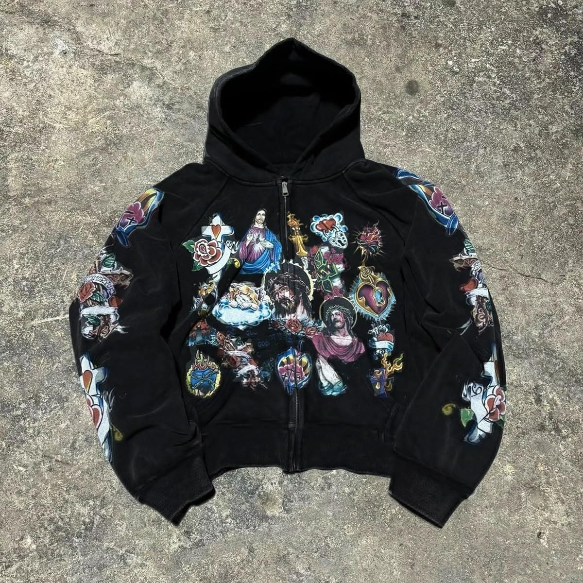 Grunge Vintage Clothes Y2k Zip Up Hoodie Streetwear Men Women Graphic Oversized Rapper Hooded Sweatshirts