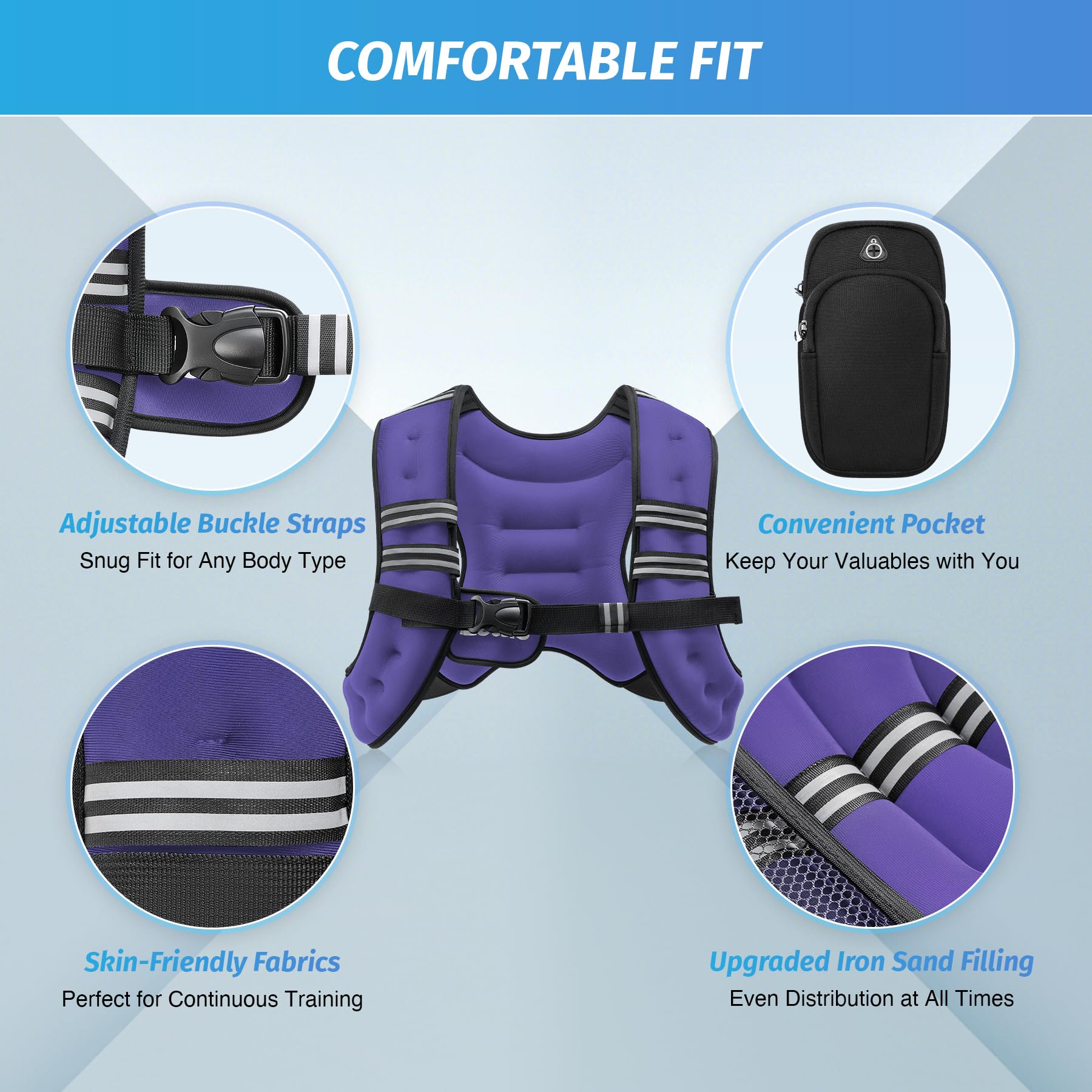 ZELUS Weighted Vest, 6lb/8lb/12lb/16lb/20lb/25lb/30lb Weight Vest with Reflective Stripe for Workout, Strength Training, Running, Fitness, Muscle Building, Weight Loss, Weightlifting